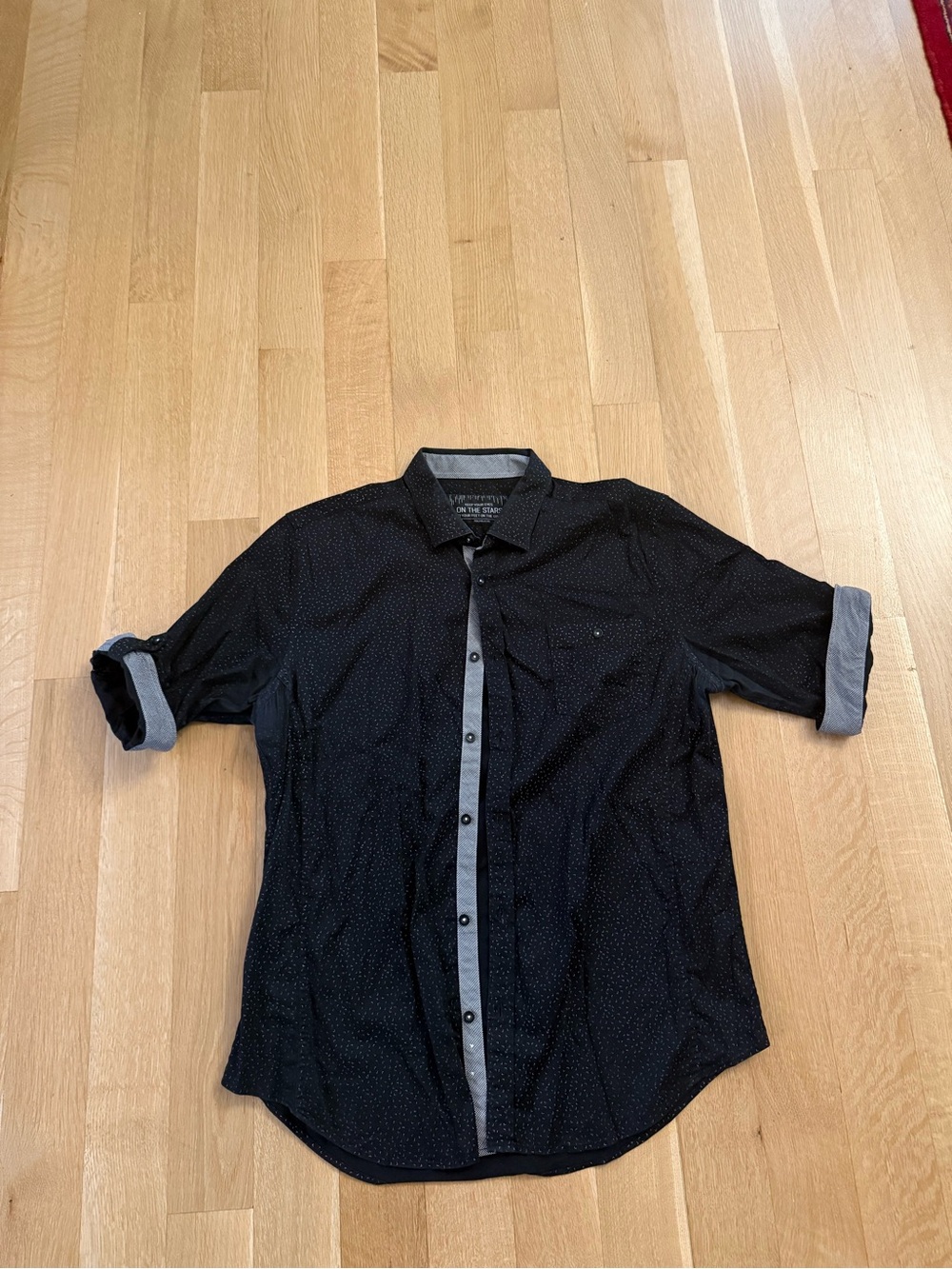Renuar Black Button-Down Shirt with Gray Contrast Trim